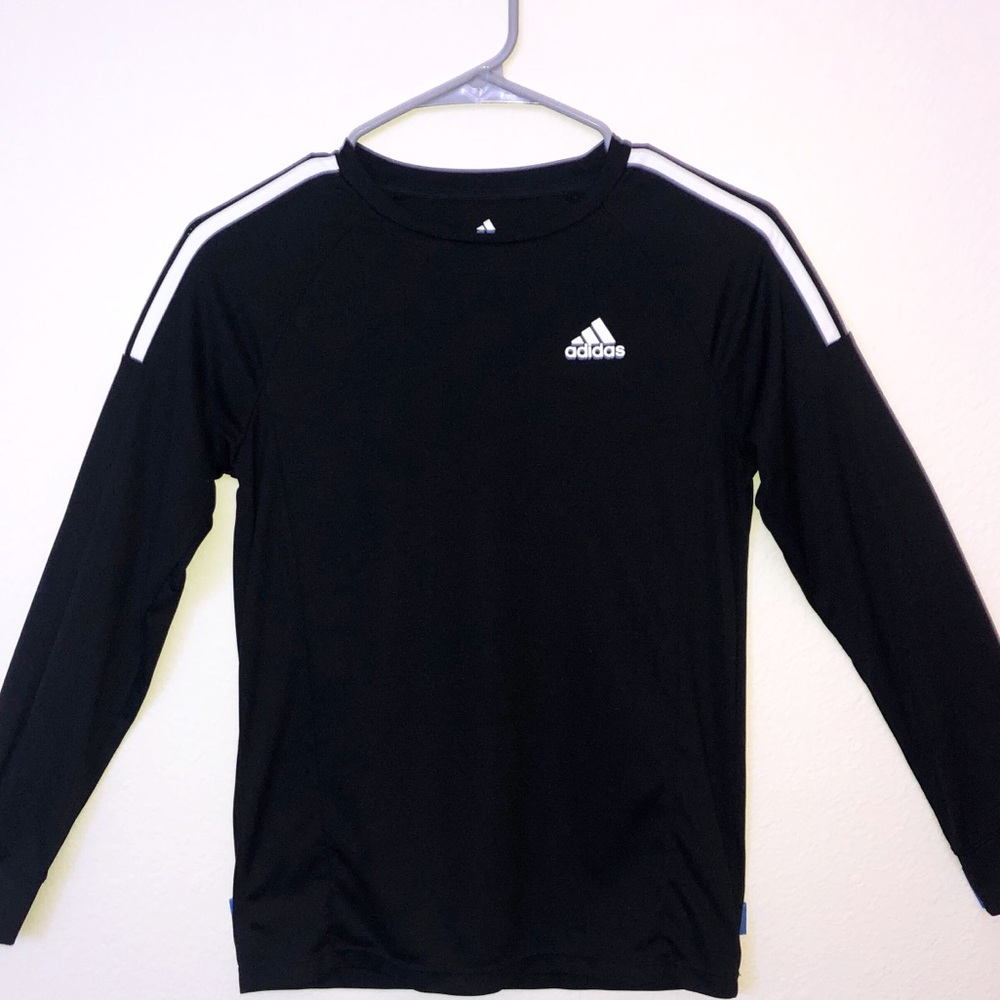 boys black striped adidas athletic long sleeve tee